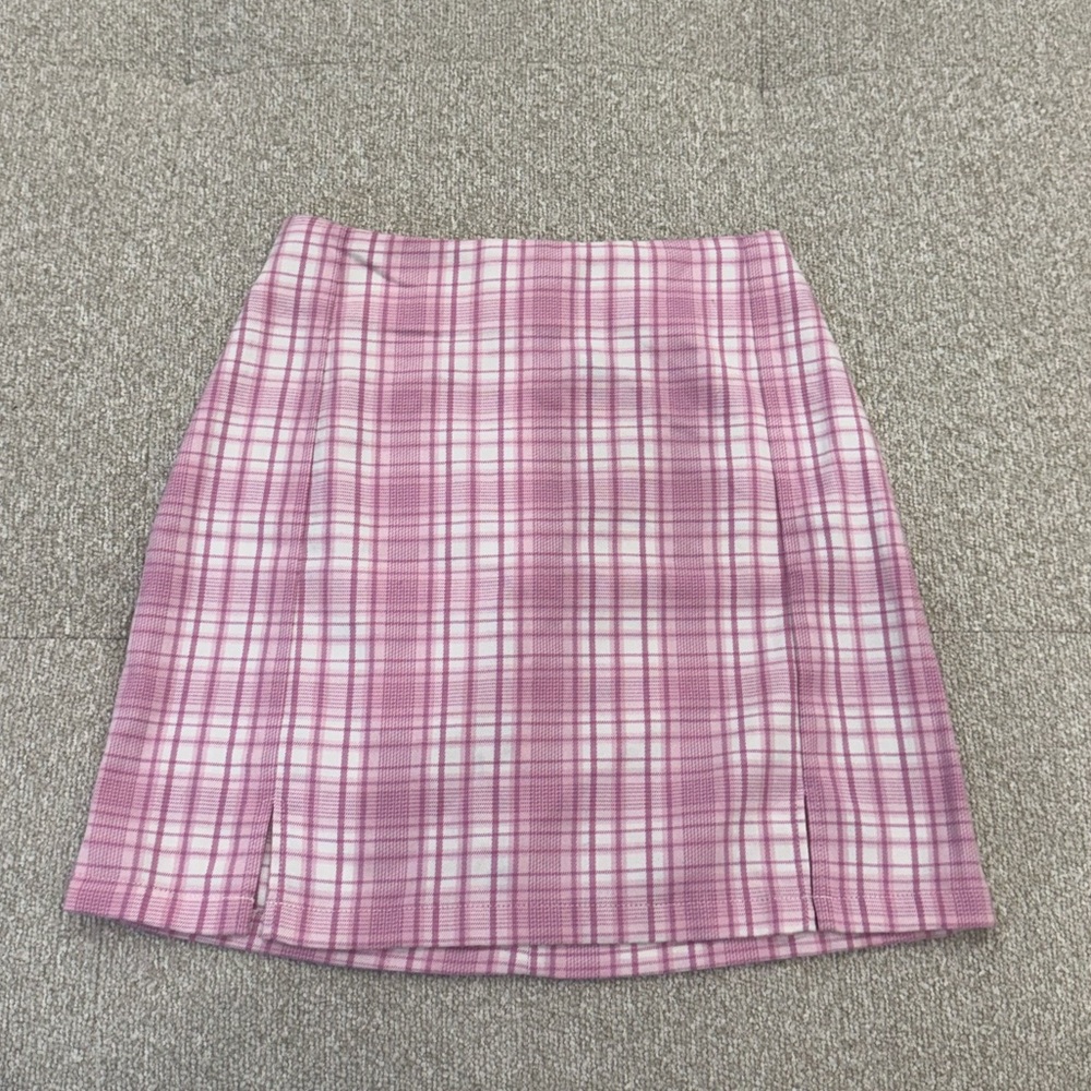 Brandy Melville Pink Plaid Mini Skirt with Back Zipper